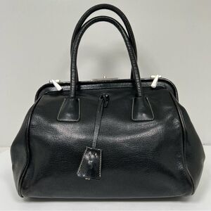 Prada Black Pebbled Leather Frame Doctor Bag | Structured Top Handle